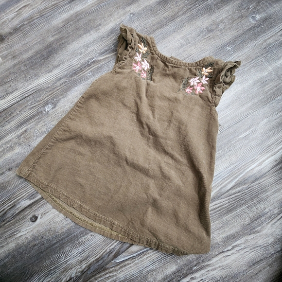 Rene Rofe Tan Kids Dress with Floral Detail - Picture 1 of 1